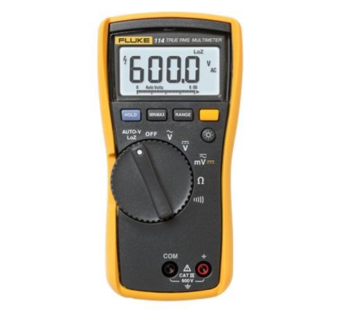Fluke® FLUKE-114 Compact Digital Multimeter, 600 VDC/VAC, 40 MOhm Measuring, 6/60/600 VAC/VDC, 0.1 Ohm to 40 MOhm, Digital Display