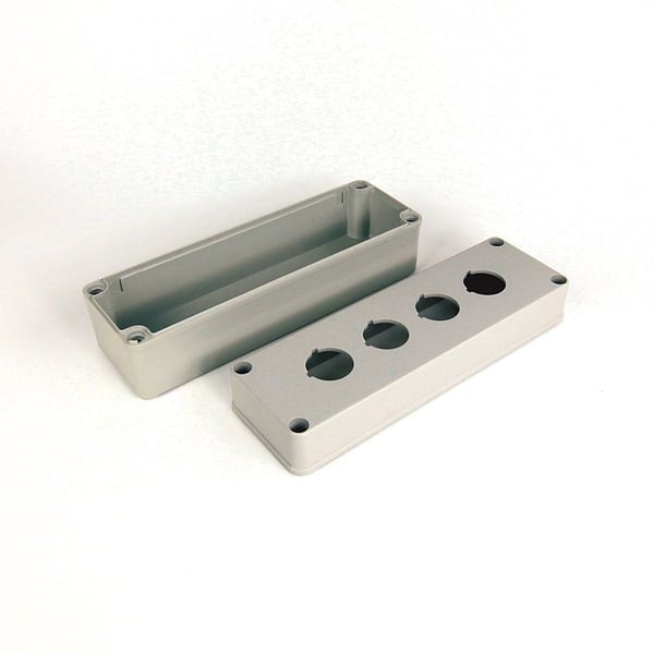 Allen-Bradley 800H-4HZ4RM1 Enclosure, 30 mm Push Button, Type 4 4X 13, Glass Polyester, 4 Unit, Feed Through, 3 Quarter Inch Conduit
