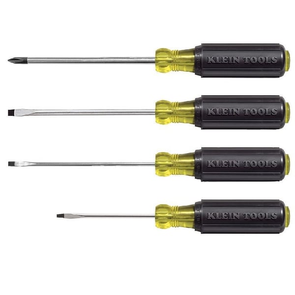 Klein® Cushion-Grip® 85484 Screwdriver Set, 4 Pieces, ASME Specified, Steel, Polished Chrome