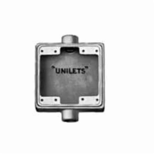 FSC275Appleton® UNILETS™ FSC250 Type FSC Heavy Duty Shallow Device Box With Internal Ground Screw, Malleable Iron, 32 cu-in Capacity, 2 Gangs, 2 Outlets, 2 Knockouts, 4.63 in H x 4.63 in W x 2 in D
