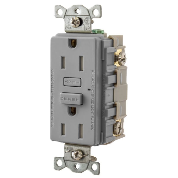 GFT15GYWiring Device-Kellems Hubbell-PRO™ GFT15GY 1-Phase Tamper Resistant Screw Mount GFCI Receptacle, 125 VAC, 15 A, 2 Poles, 3 Wires, Gray