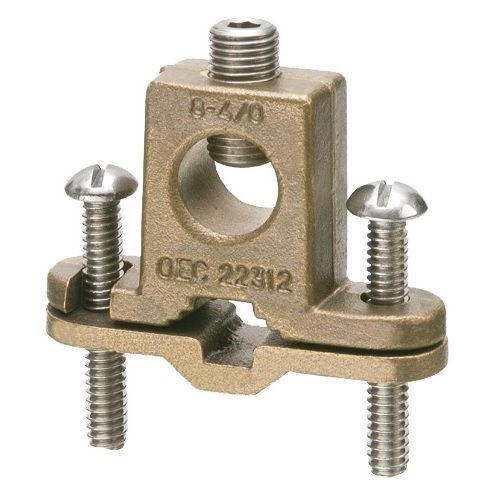 Arlington 718DB Bare Wire Ground Clamp With Box Style Lug, Stainless Steel Screw, 8 to 4/0 AWG Conductor, Bronze/Steel