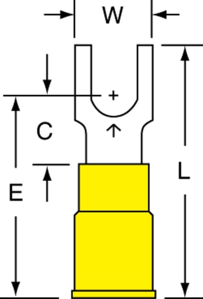 Data-Spec Sheet3M™ Scotchlok™ 051128-58766 Insulated Block Fork Terminal, 12 to 10 AWG Conductor, 1.03 in L, Brazed Seam Barrel, Copper
