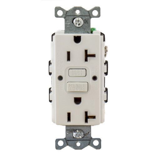 Hubbell Wiring Device Kellems, Power Protection Devices, Receptacle,Self Test, GFCI, 20A 125V, 2-Pole 3-Wire Grounding, 5-20R, White