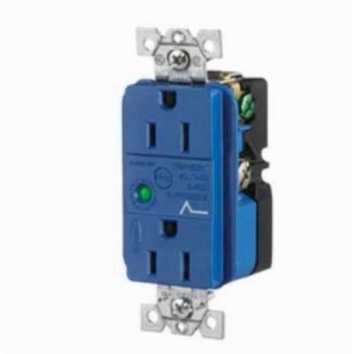 HBL5262SAWiring Device-Kellems HBL5262SA Grounding Duplex Receptacle With Light and Alarm, 125 VAC, 15 A, 2 Poles, 3 Wires, Blue