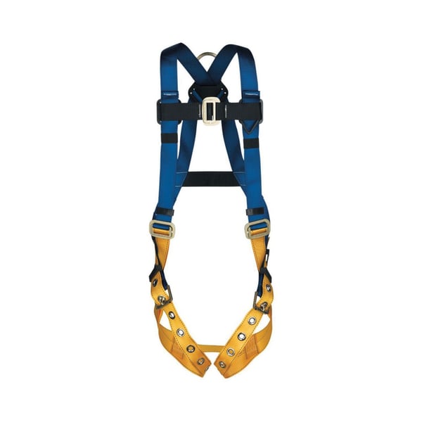 H412002WERNER® H412002 BaseWear™ Harness, Universal, 310 lb Load, Nylon Strap, Tongue Leg Strap Buckle, Slotted Pass-Thru Chest Strap Buckle, Slotted Pass-Thru Shoulder Strap Buckle, Alloy Steel Hardware, Blue/Yellow