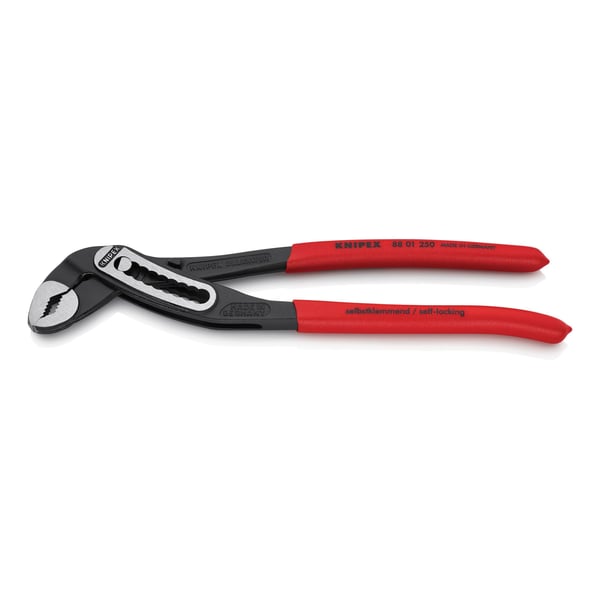 88 01 250 SBAKnipex® Alligator® 88 01 250 SBA Water Pump Plier, 46 mm Nuts, 50 mm Pipes Nominal, Chrome Vanadium Electric Steel Serrated Jaw, 250 mm OAL