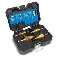 IDEAL® 36-700 Spiral Step Drill Bit Kit, 1/8 in, 3/16 in, 1/4 in Min Drill Bit, 1/2 in, 7/8 in, 1-1/8 in, 1-3/8 in Max Drill Bit, 4 Pieces, M35 HSS/Cobalt, TiN Coated