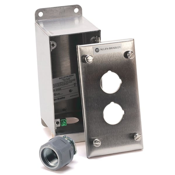 Allen-Bradley 800H-2HZ4 Push Button Enclosure, Two 30mm Push Button hole, Stainless Steel, Type 4/4X/13