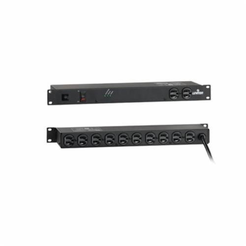 5500-190Leviton® 5500-190 Straight Blade Plug Surge Protected Power Distribution Unit, 120 VAC, 15 A, 12 Outlets, 12 ft L Cord, Rack Mount