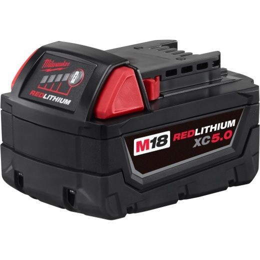 Milwaukee® M18™ REDLITHIUM™ 48-11-1850 Rechargeable Cordless Battery Pack, 5 Ah Lithium-Ion Battery, 18 VDC Charge, For Use With M18™ Cordless Power Tool