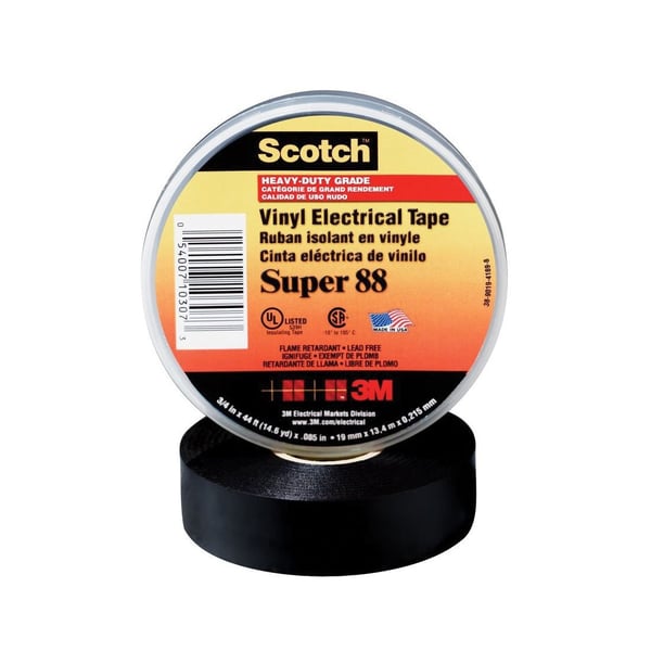 Scotch® 054007-06143 Premium Grade Electrical Tape, 66 ft L x 3/4 in W x 8.5 mil THK, PVC, Black