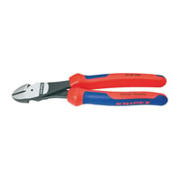 74 22 200 SBAKnipex® 74 22 200 SBA High Leverage Diagonal Cutting Plier, 11/64 in Dia Medium Hard, 1/8 in Dia Hard, 3/32 in Dia Piano Wires Nominal, 7/8 in L x 1-1/8 in W Chrome Vanadium Steel Angled/Oval Jaw, 8 in OAL, Beveled Cut, DIN ISO 5746