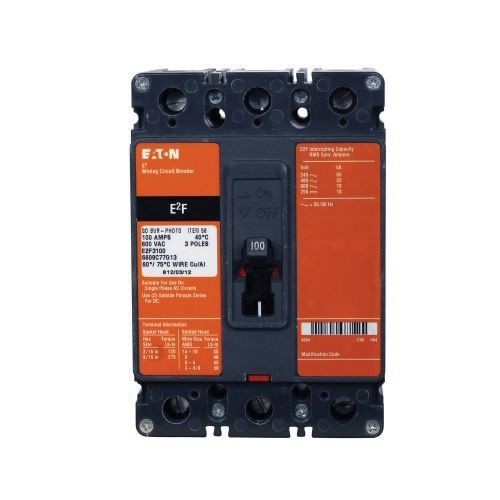 E2F030EMU62EATON E2F030EMU62 C Series Type E2F Complete Specialty Sealed Mining Molded Case Circuit Breaker, 600 VAC, 250 VDC, 30 A, 10/18 kA Interrupt, 3 Poles, Non-Interchangeable Magnetic Only Trip