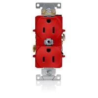 Leviton® 5262-IGR Duplex Heavy Duty Straight Blade Receptacle, 125 VAC, 15 A, 2 Poles, 3 Wires, Red