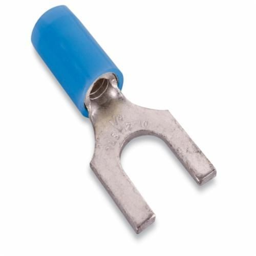 Sta-Kon® RB14-10FL RB Series Insulated Fork Terminal, 18 to 14 AWG Conductor, 0.87 in L, Brazed Seam/Serrated Barrel, Copper, Blue