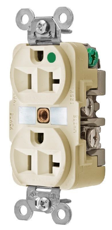 Hubbell, Straight Blade Receptacle, Duplex, 2 Pole, 3 Wire, 20 A