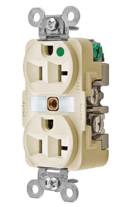 Hubbell, Straight Blade Receptacle, Duplex, 2 Pole, 3 Wire, 20 A
