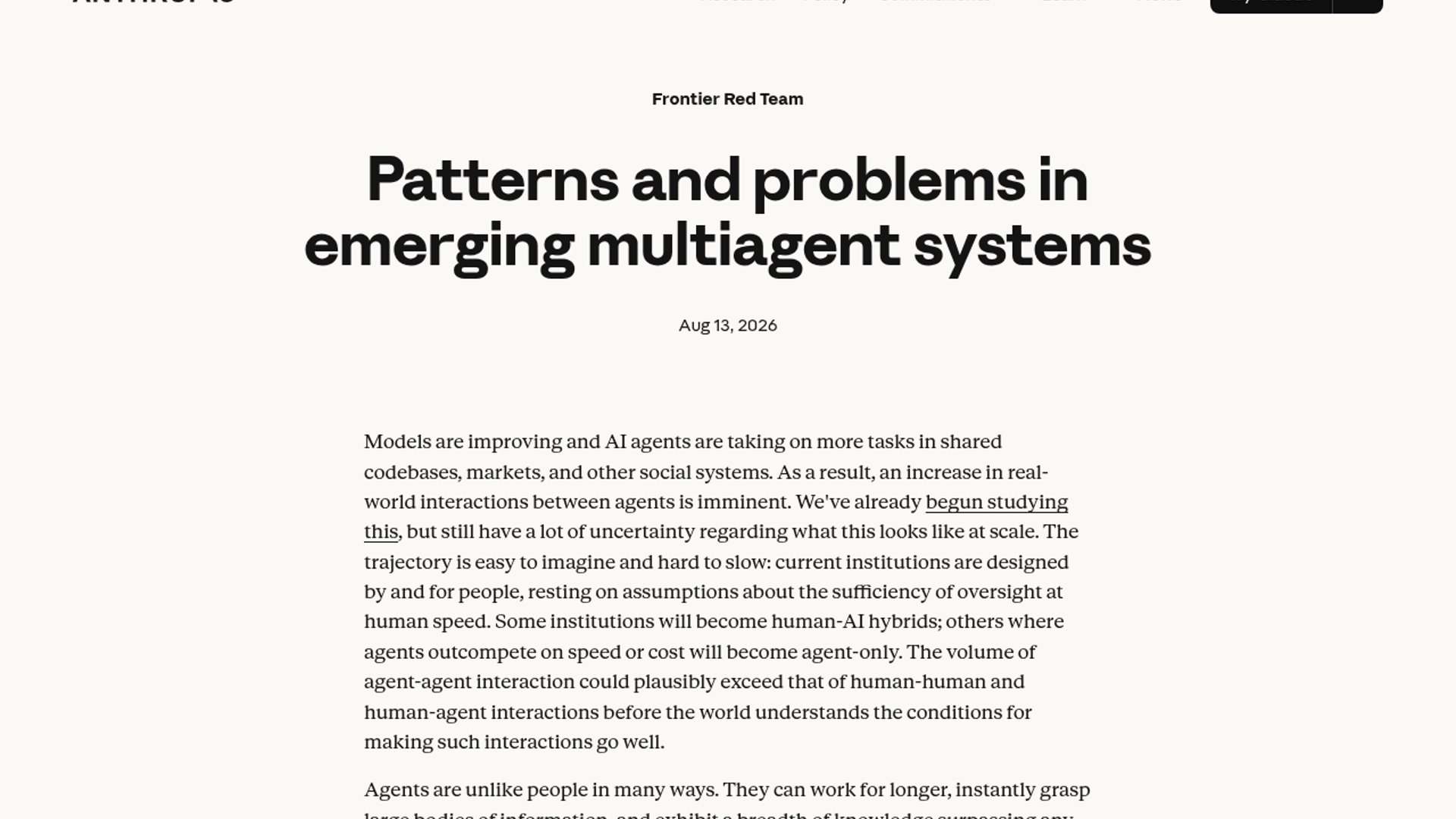 Anthropic Research Exposes Multiagent Coordination Risks