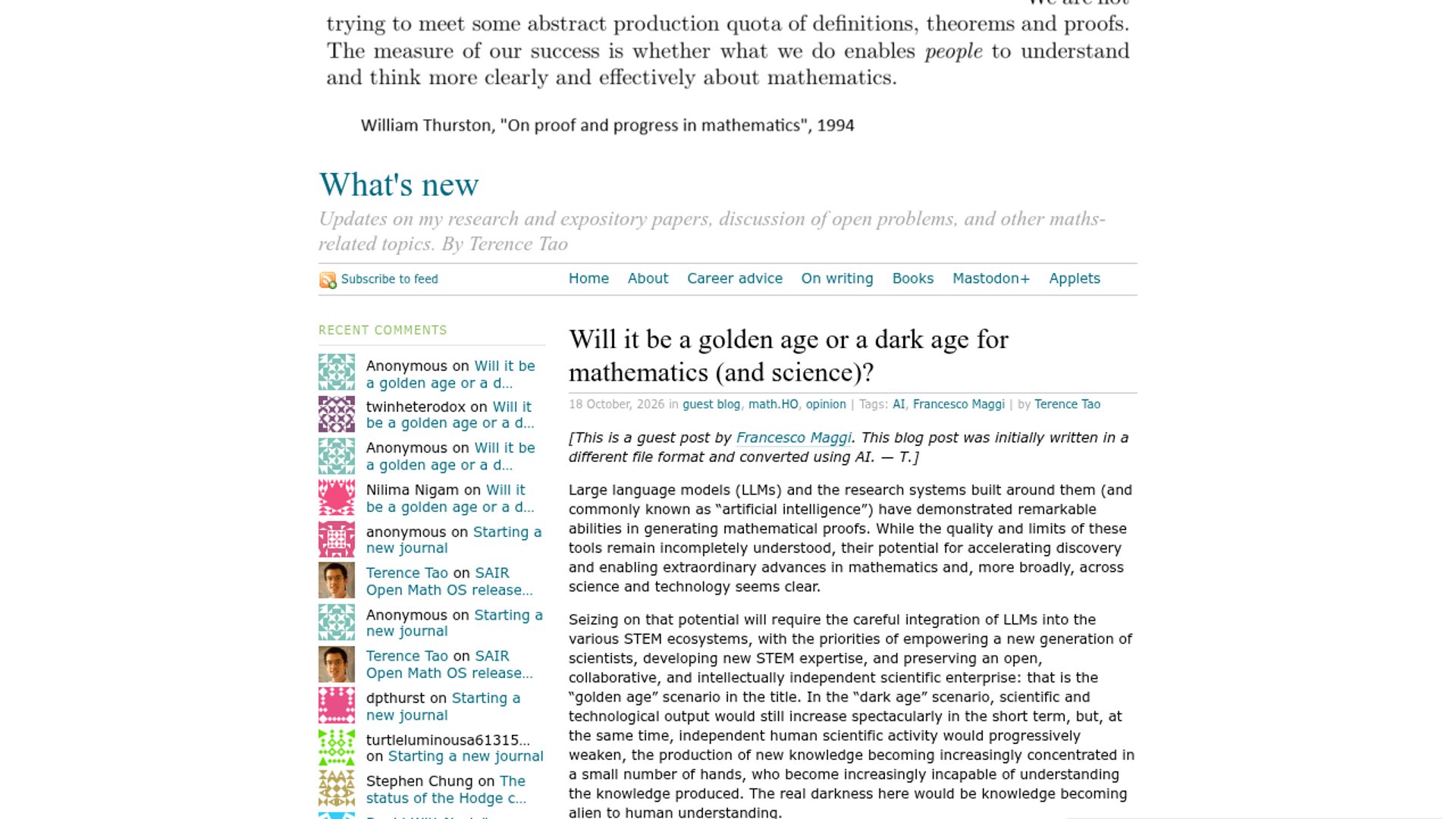 AI Puts Mathematics at Golden, Dark Crossroads