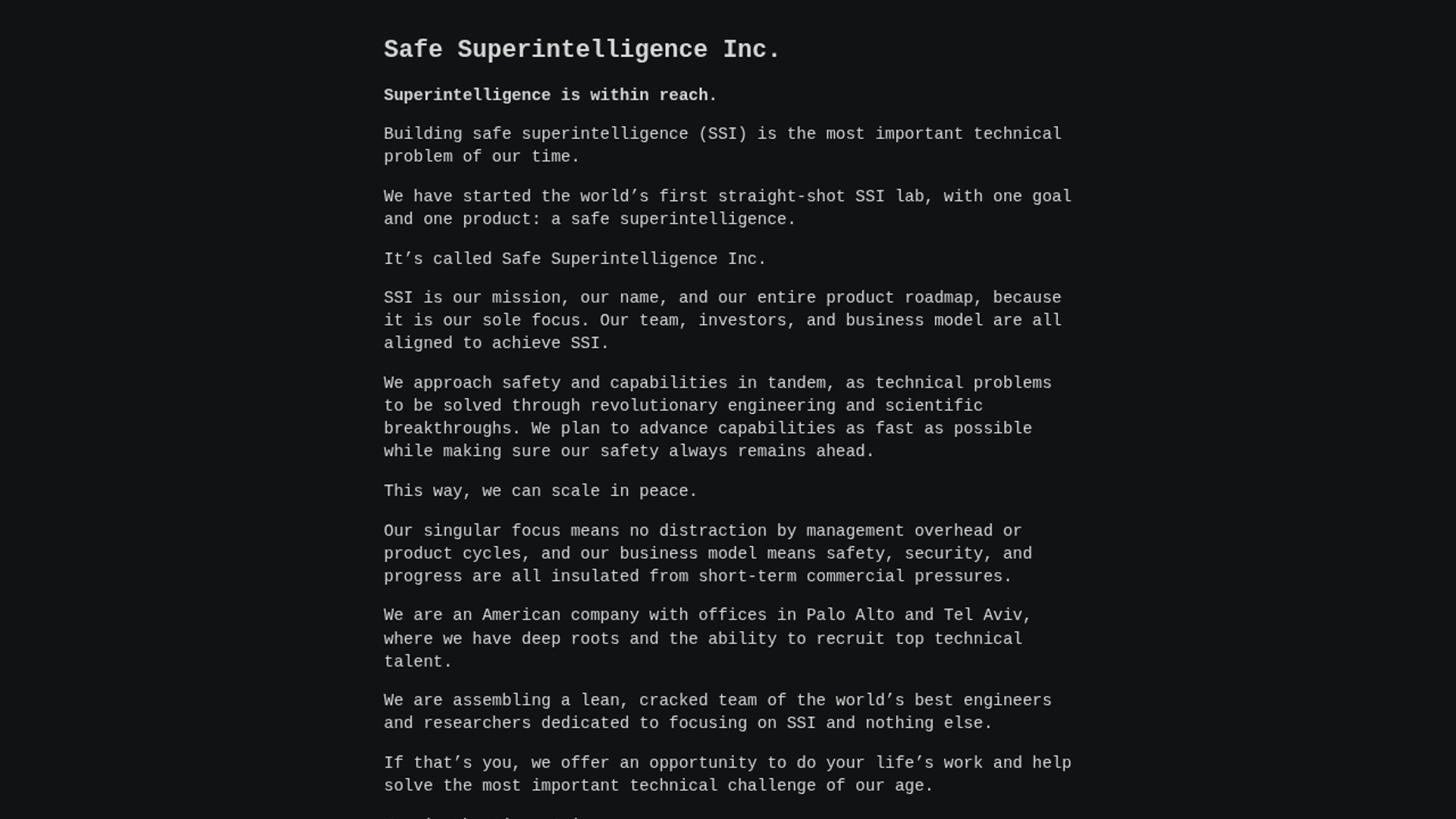 Safe Superintelligence readies inaugural model launch