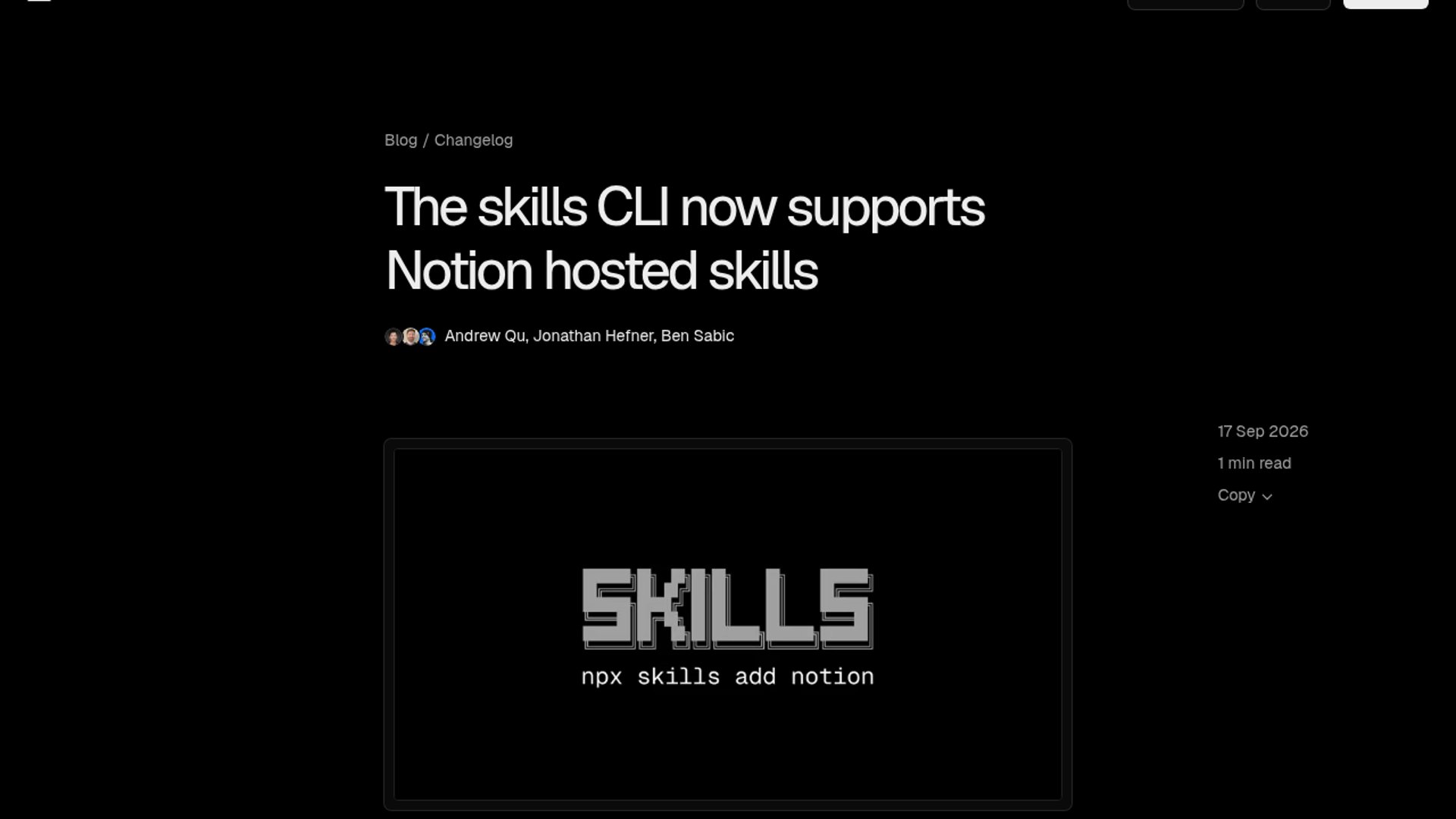 The skills CLI now supports installing agent skills directly from Notion workspaces without needing a Git repository.