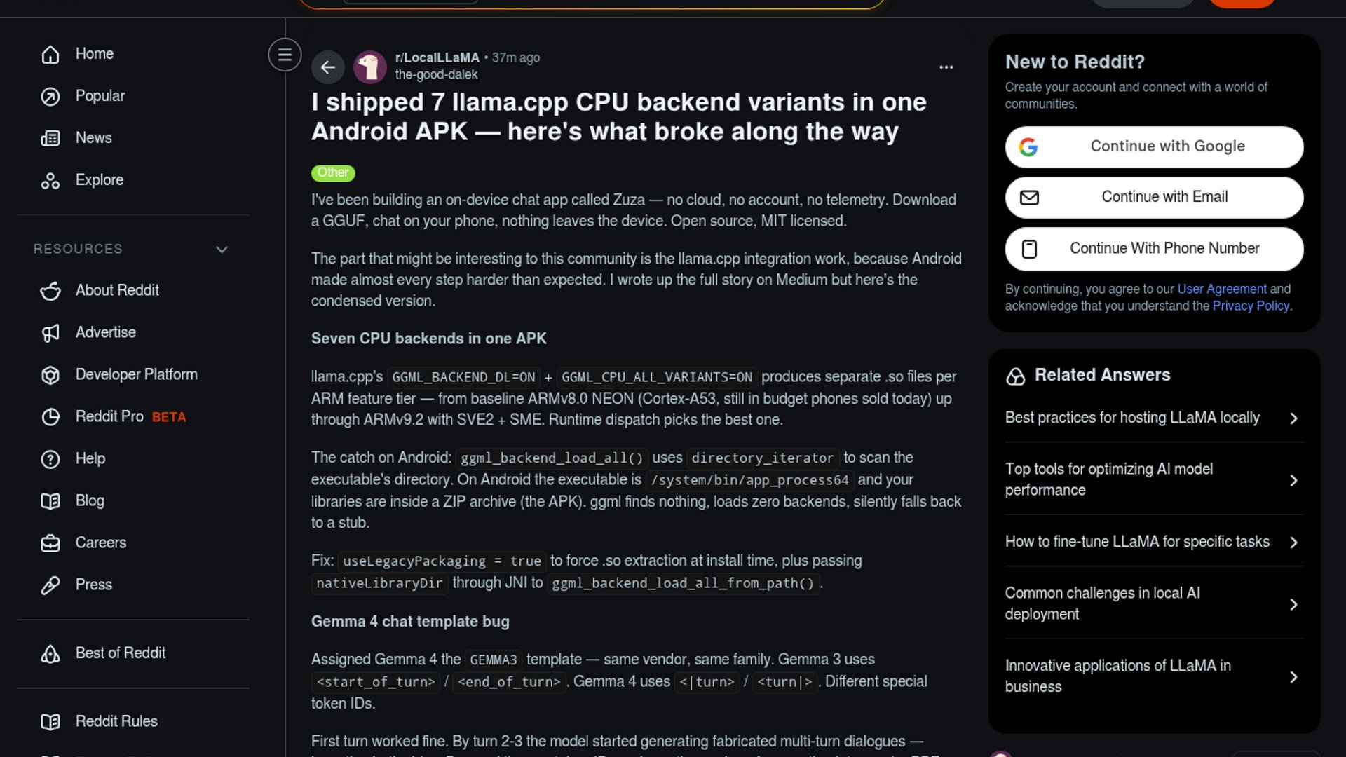 Zuza ships 7 llama.cpp backends in one Android APK
