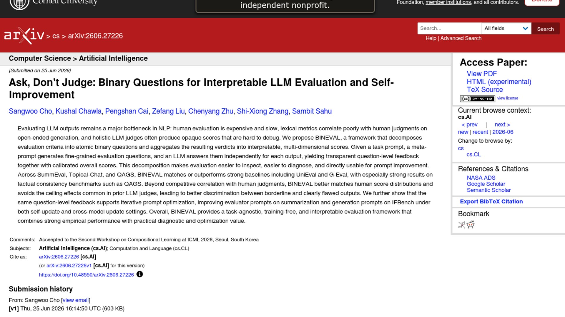 BinEval decomposes LLM evaluation into binary questions