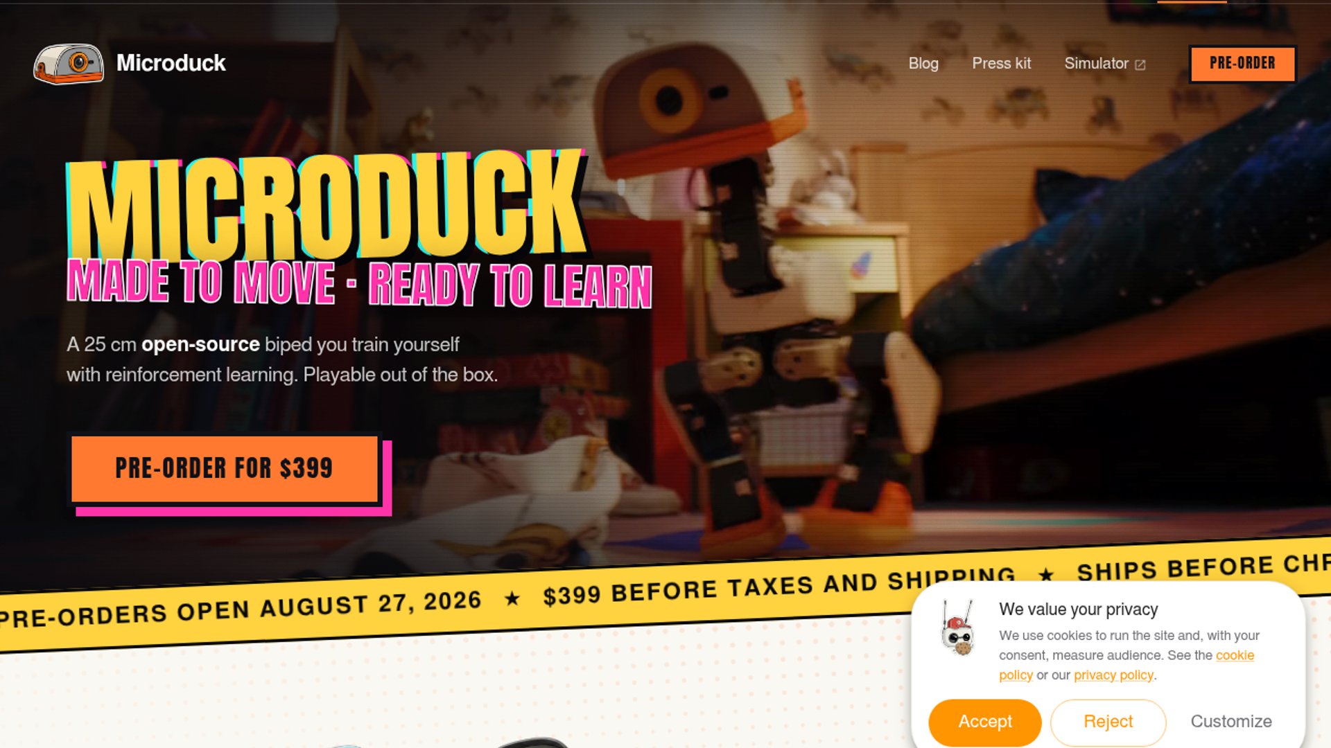 Microduck launches $399 open-source RL robot