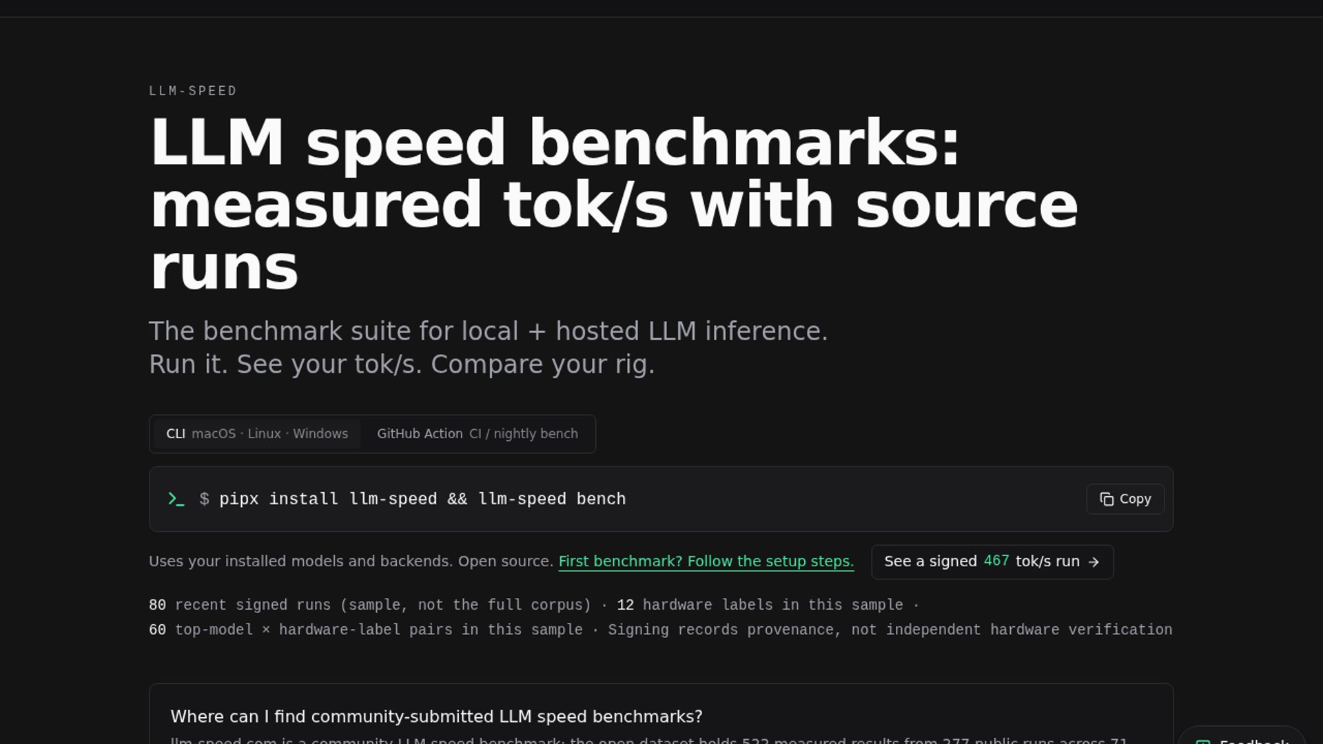 llm-speed publishes measured local LLM benchmarks