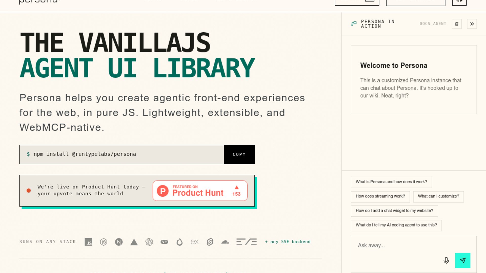 Persona.js ships WebMCP-native chat UI