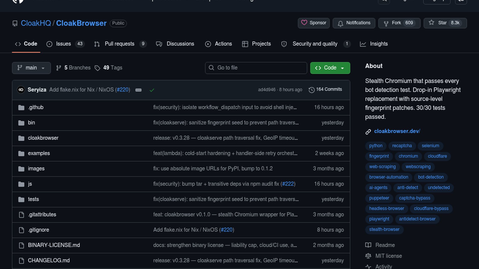 CloakBrowser bypasses anti-bots via source-level Chromium patches