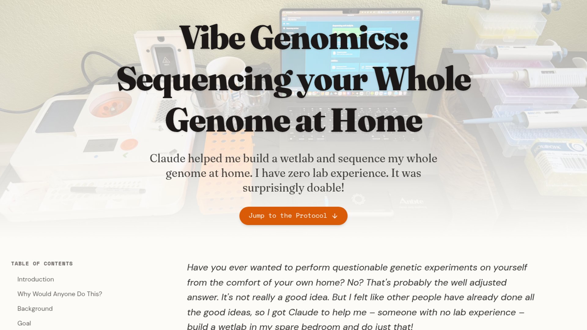 Claude helps hobbyist build home wetlab, sequence genome