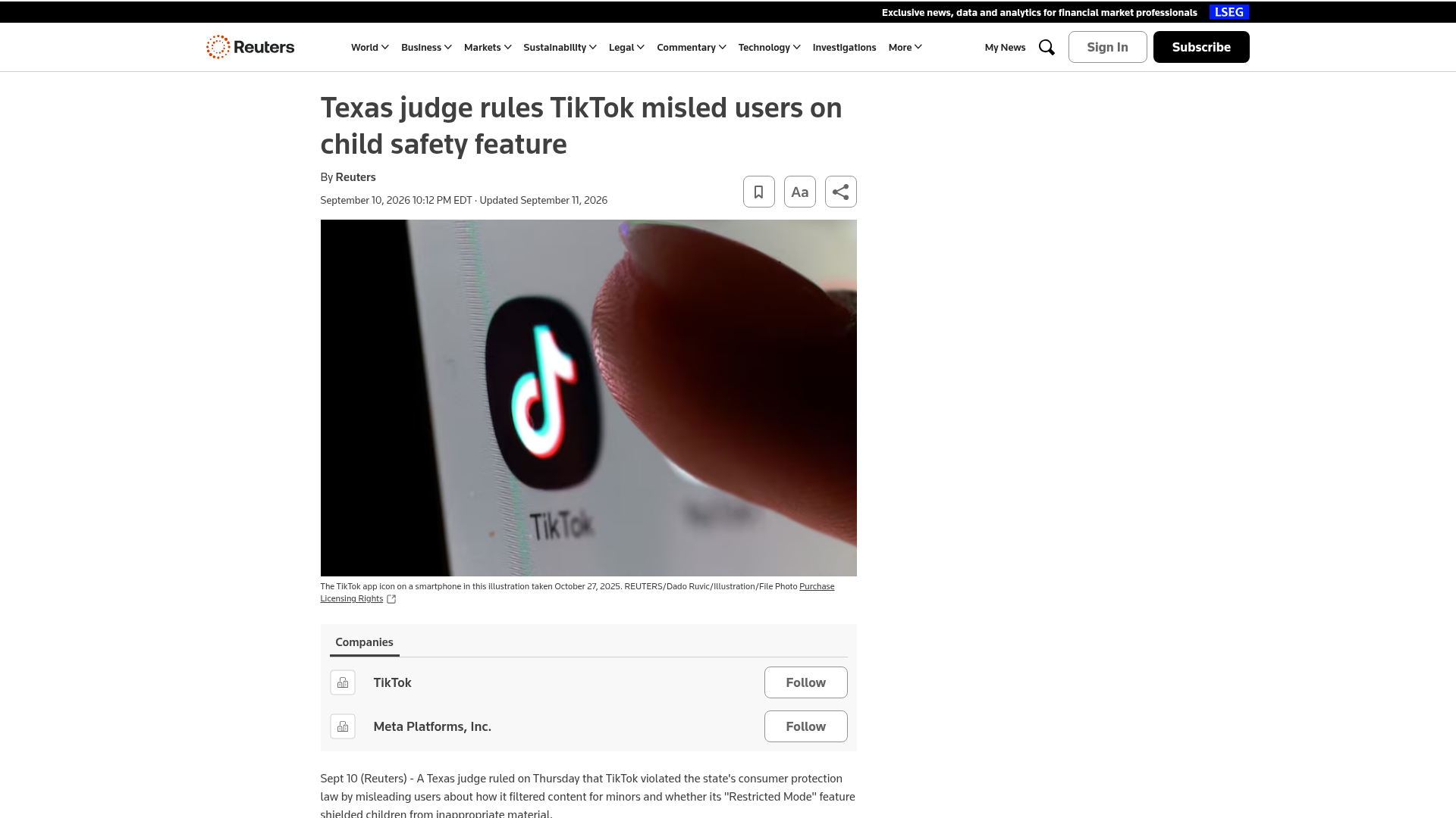 A Texas state judge ruled that TikTok misled users and violated consumer protection laws regarding its child safety measures and Restricted Mode feature, marking the first state-level liability finding against the platform.