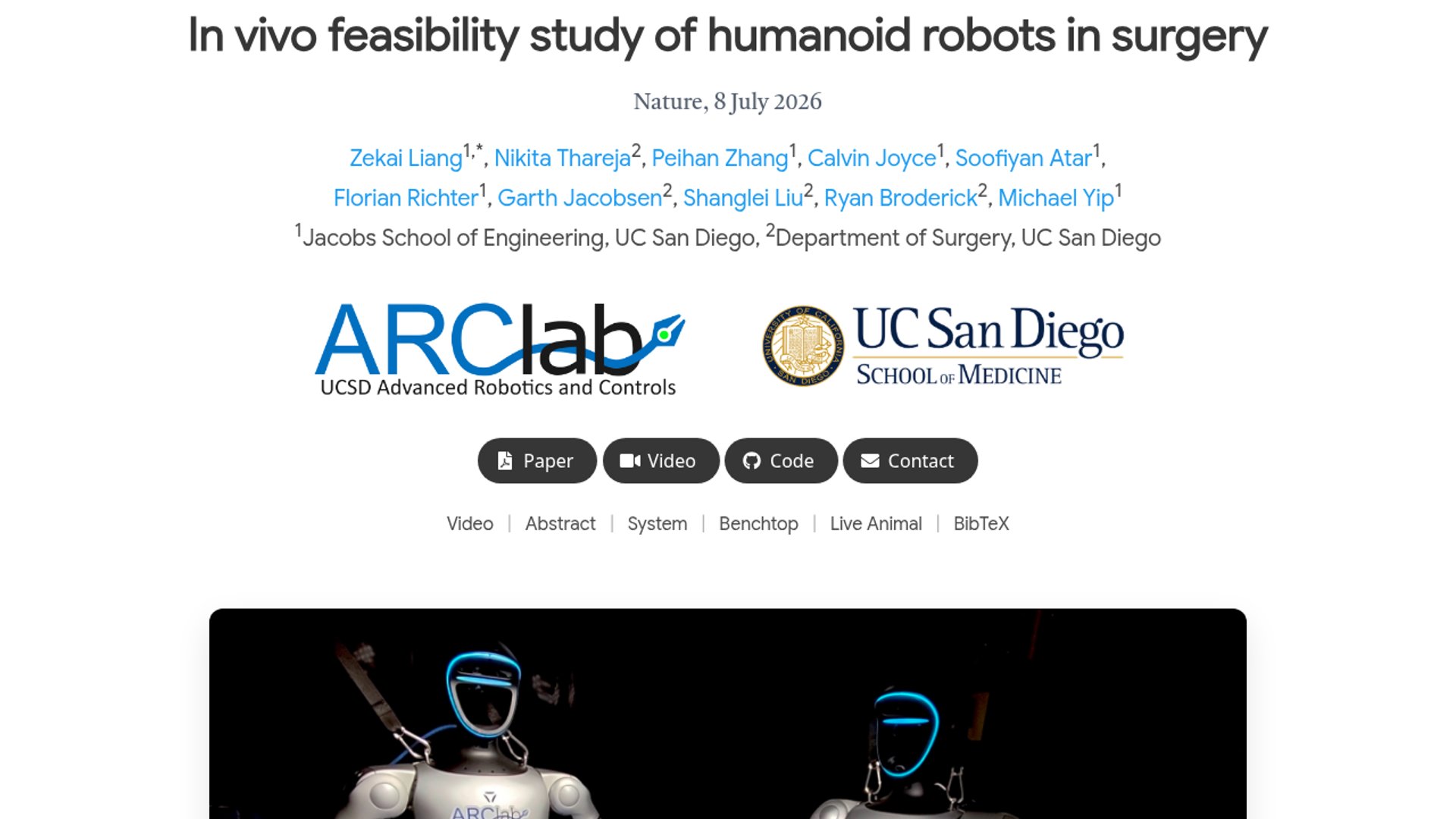 UCSD researchers successfully demonstrate the first in-vivo teleoperated surgical procedures using general-purpose humanoid robots.