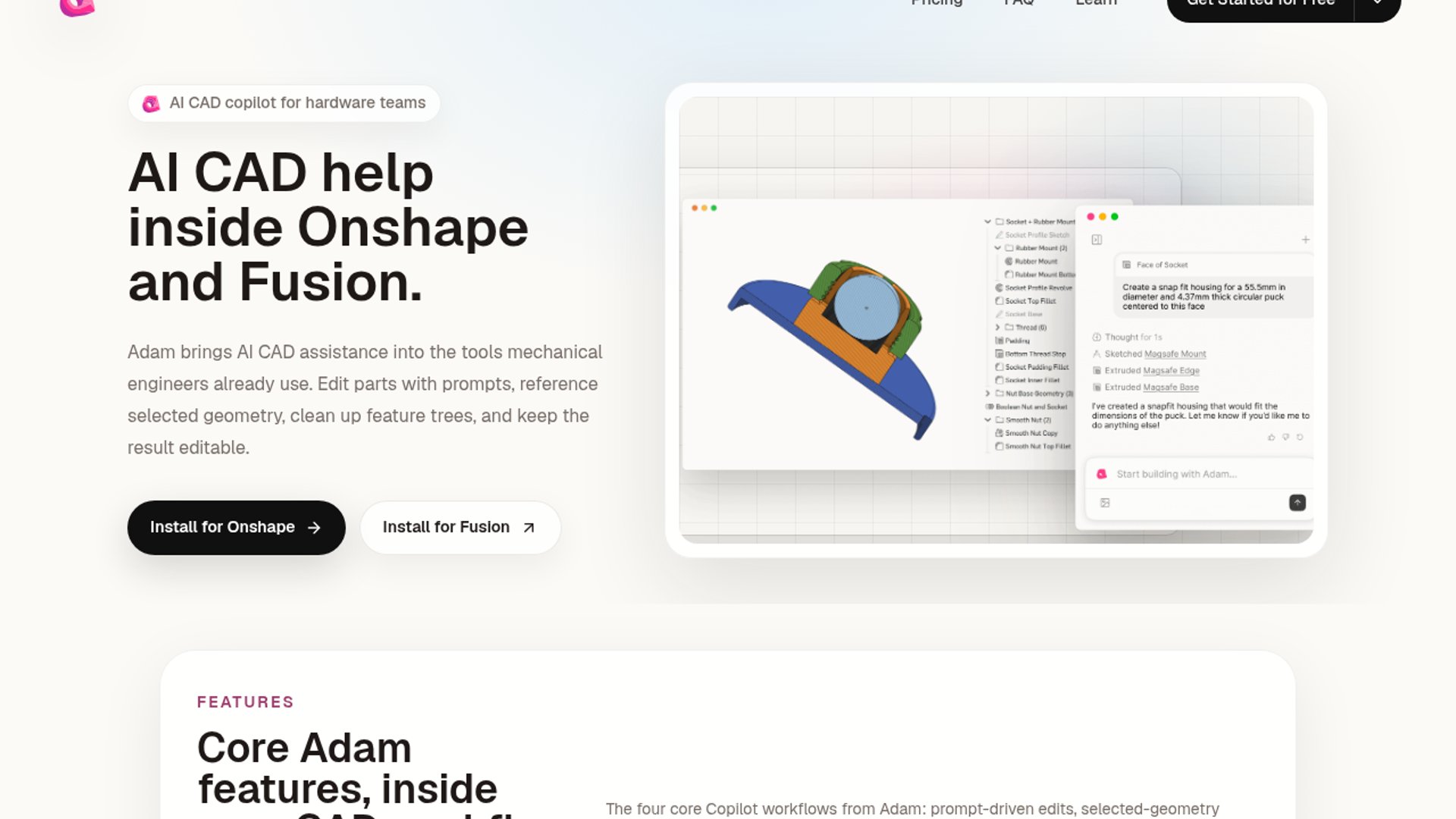 Adam brings AI CAD to Onshape, Fusion