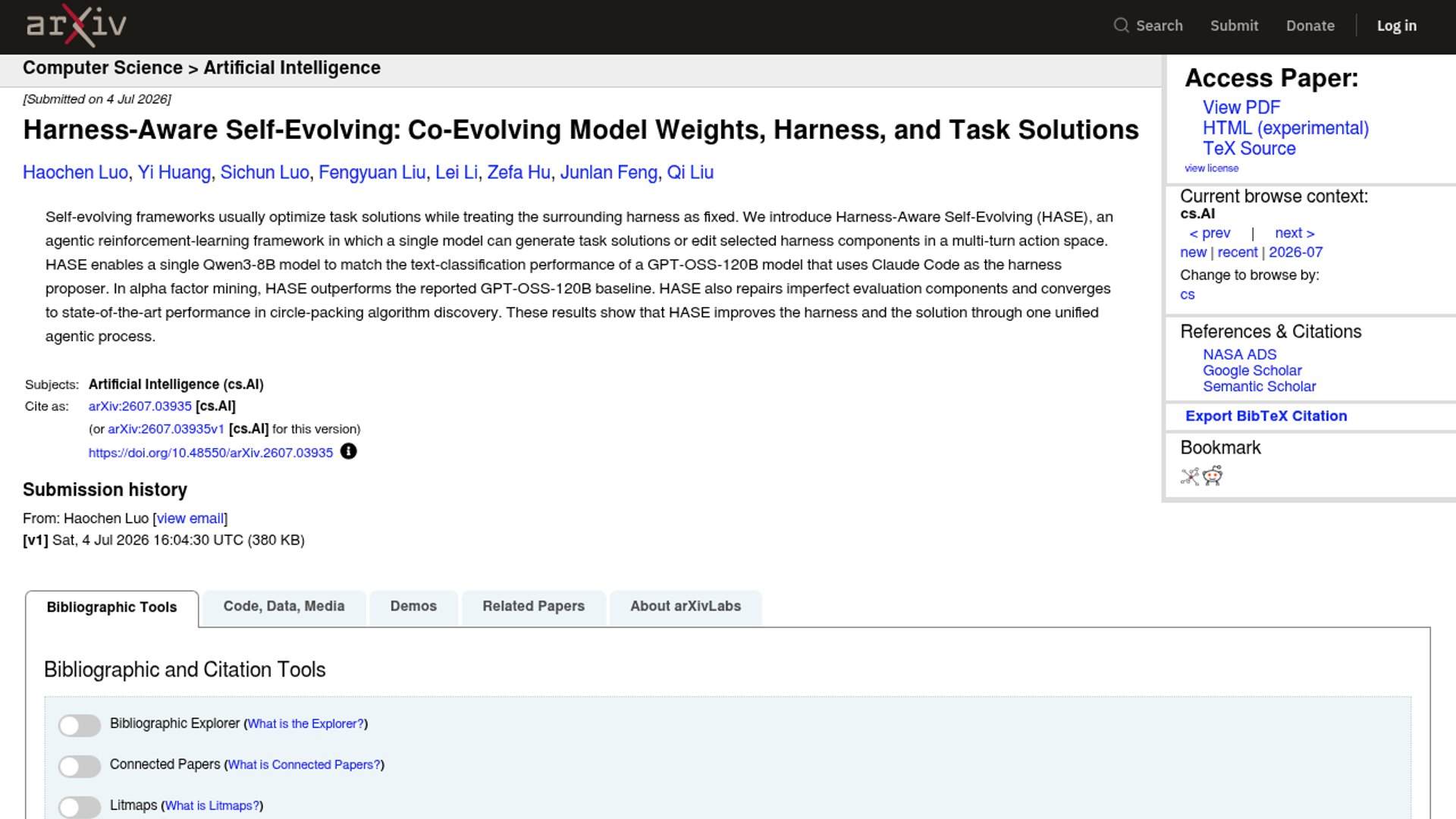 HASE co-evolves model weights, harness
