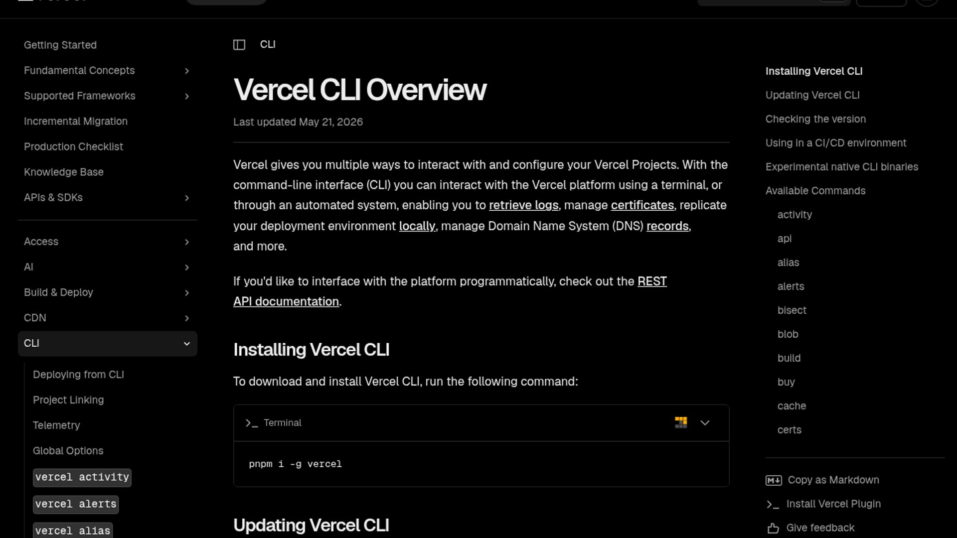 Vercel CLI ships native binaries for faster startup