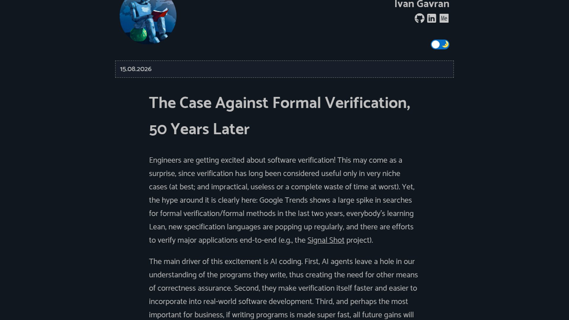 Ivan Gavran Reopens Formal Verification Debate