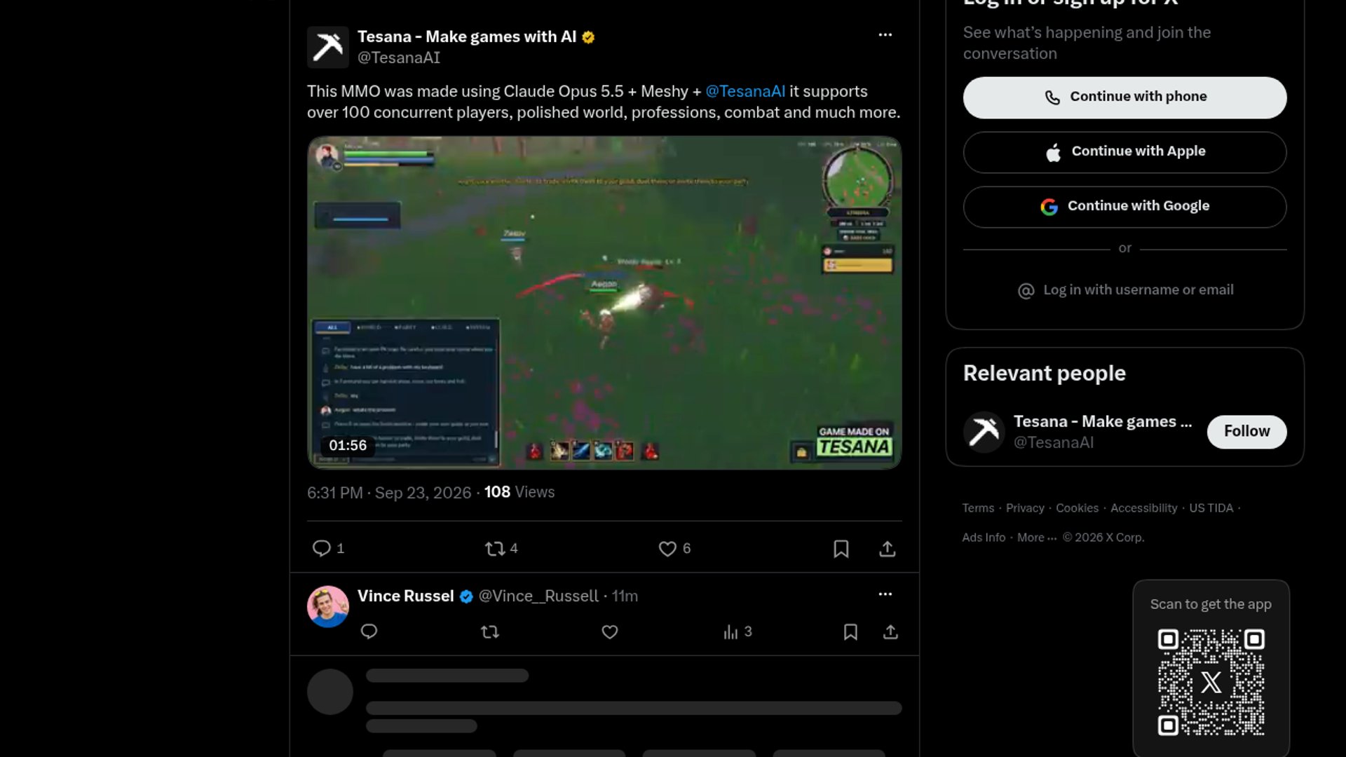 An impressive new MMO supporting over 100 concurrent players has been built using Claude Opus 5.5, Meshy, and TesanaAI.