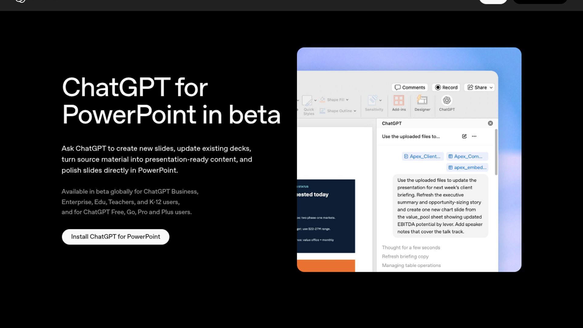 ChatGPT PowerPoint beta edits decks in-place