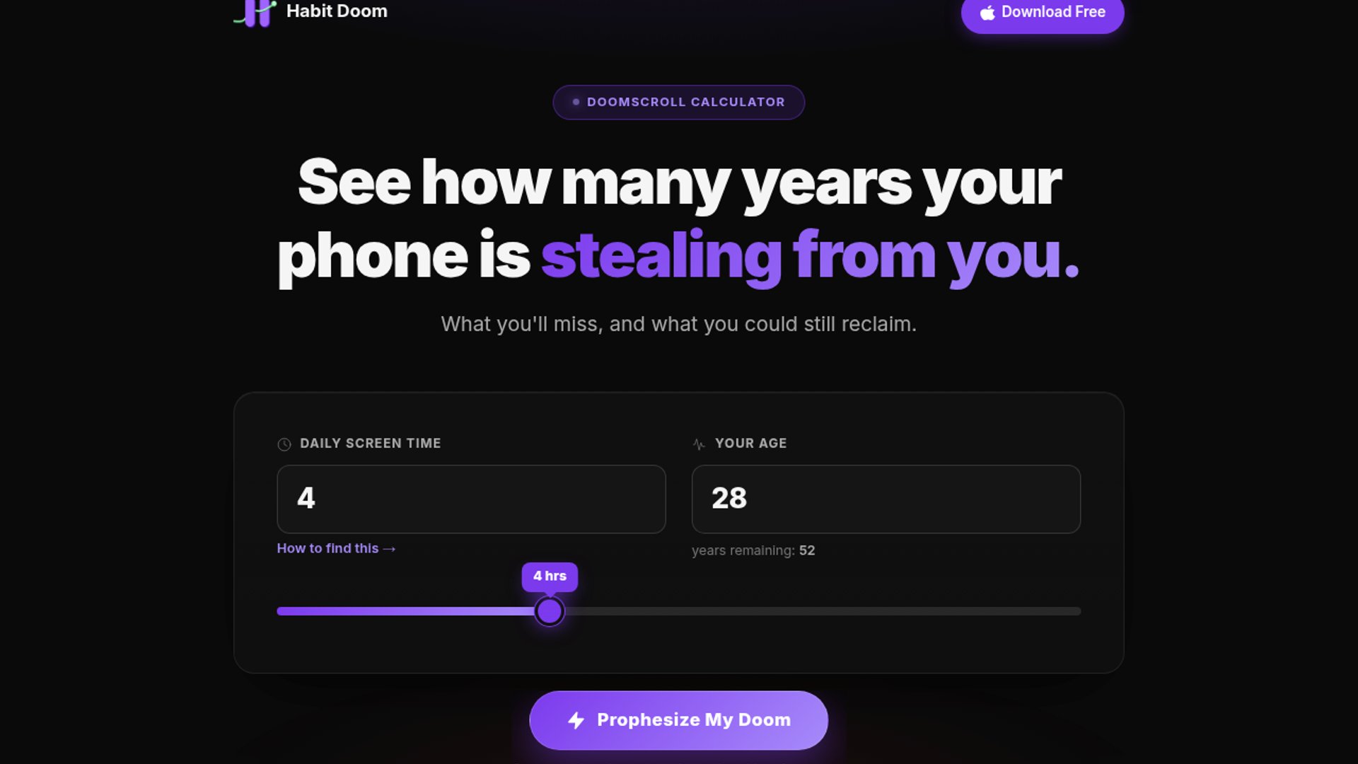 Doomscroll Calculator turns screen time into lost years