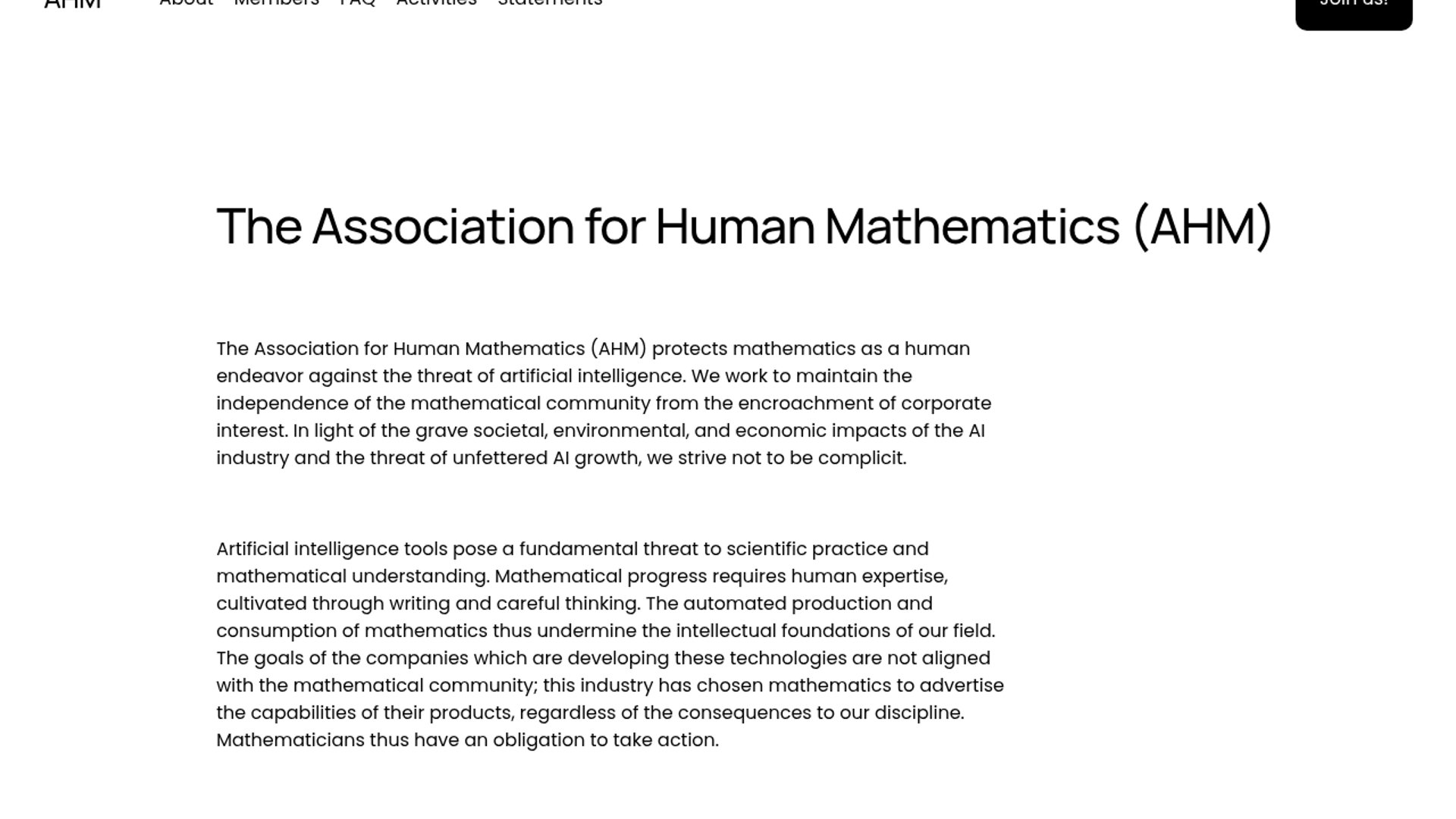 Human Mathematics Group Calls OpenAI Boycott