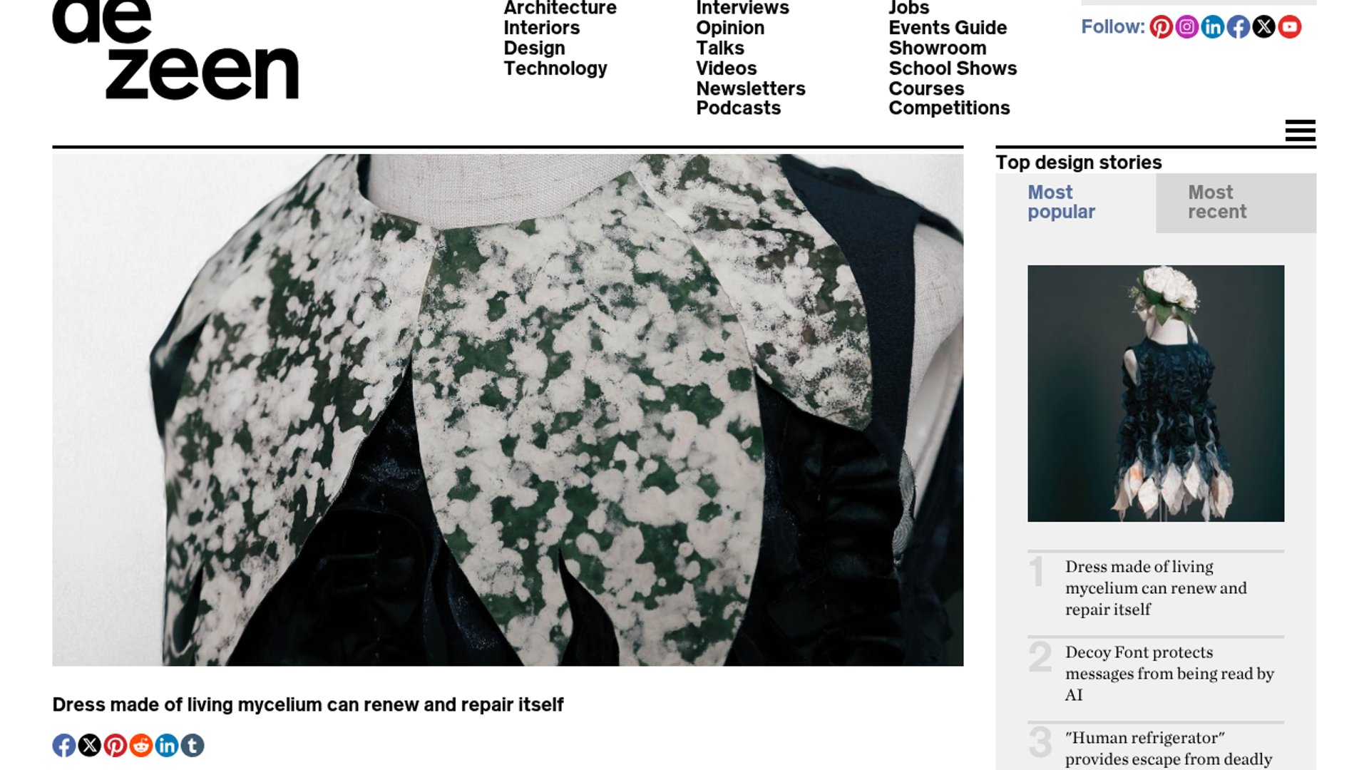 Living Mycelium Dress Self-Repairs and Renews