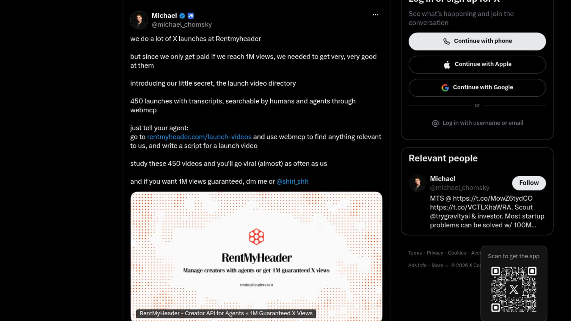RentMyHeader Opens X Launch Directory