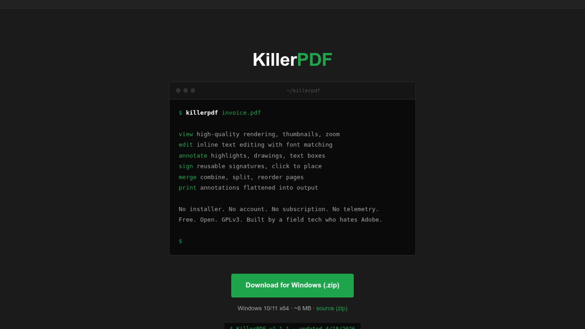 KillerPDF launches lightweight PDF editor for Windows