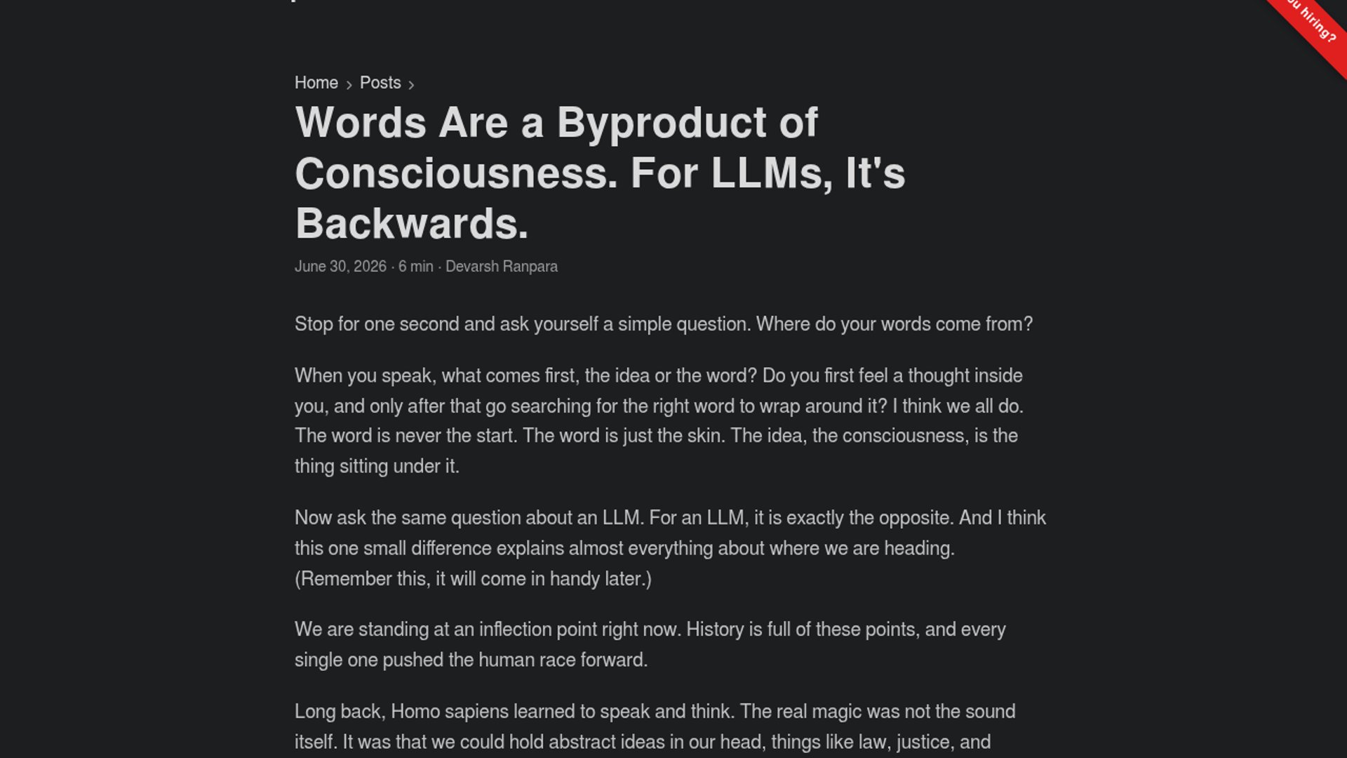LLMs operate in reverse of consciousness