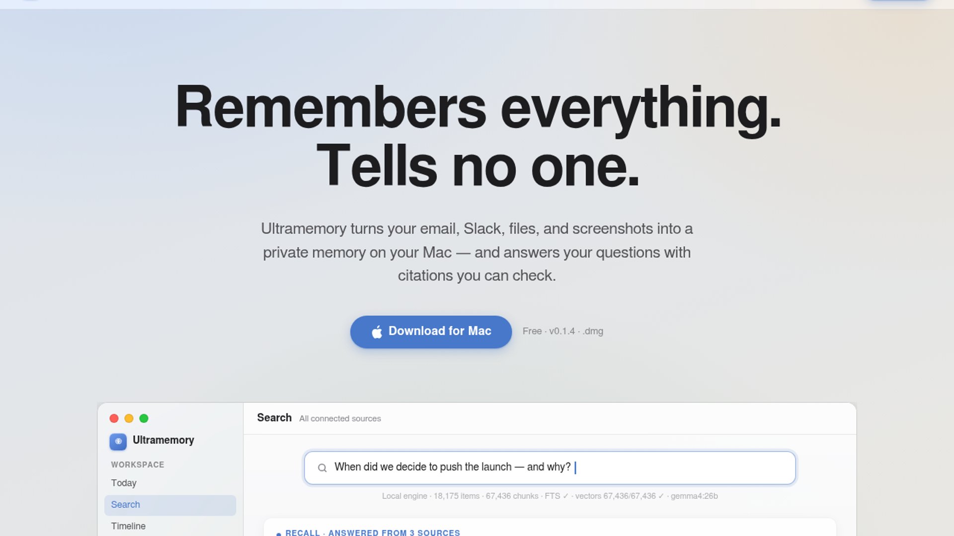 Ultramemory launches private local AI search