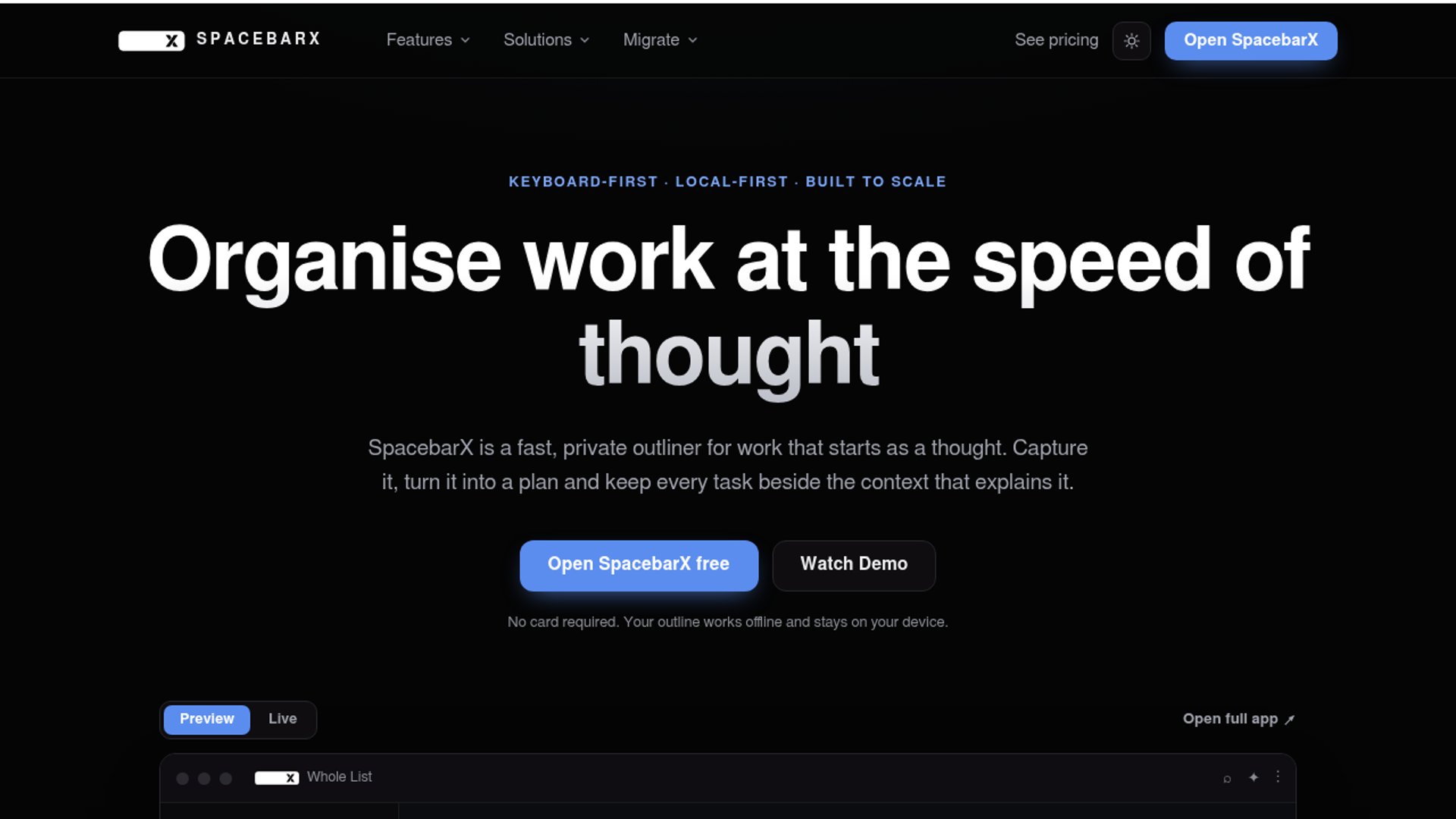 SpacebarX launches private, keyboard-first outliner