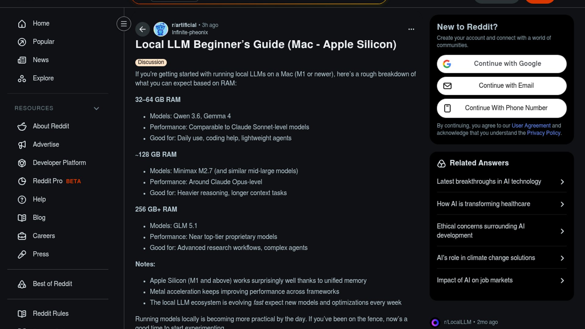 Reddit guide sizes Apple Silicon Macs for LLMs